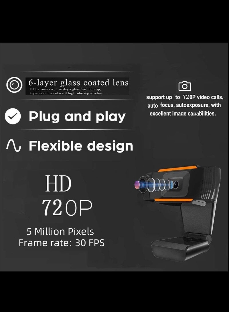 كاميرا ويب عالية الدقة 720P بتركيز تلقائي مع ميكروفون، مثالية للكمبيوتر واللاب توب، مكالمات الفيديو والمؤتمرات، متعددة الألوان - Image 2