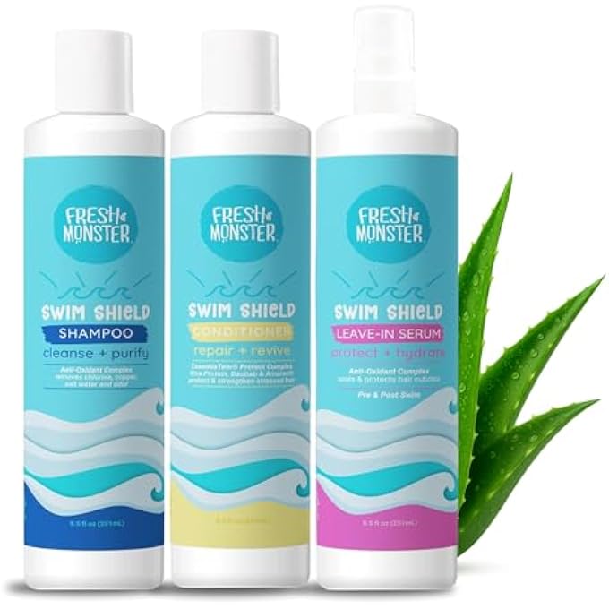 Fresh Monster Swim Hair Care Trio for Kids â€“ Shampoo, Conditioner & Leave-In Spray â€“ Chlorine Removal + Damage Repair + Protection, 8.5 oz Each