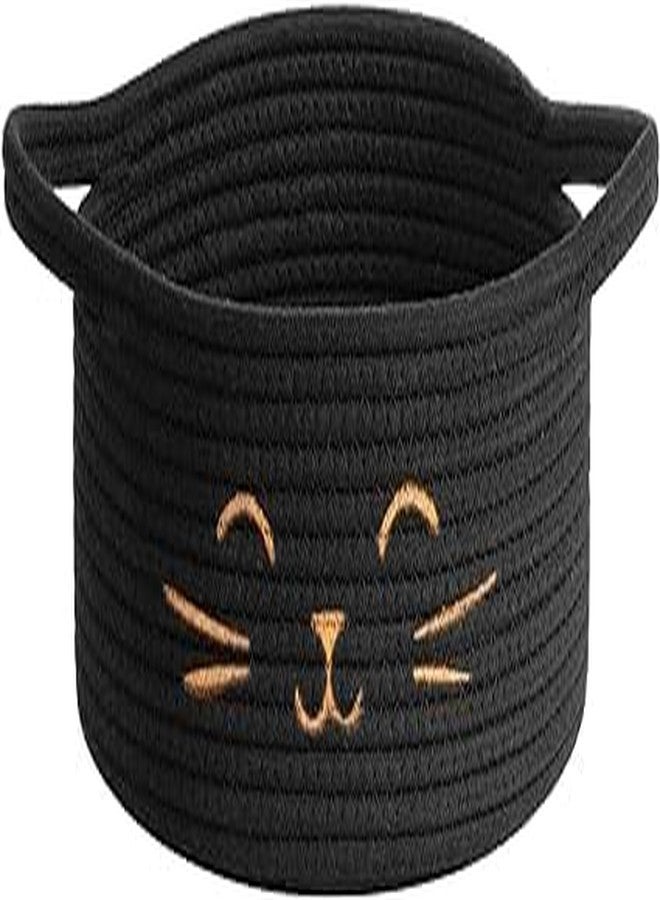 RUGSZONE GOODIE® -Small Cat Storage Basket, Black Cute Basket for Toys, Dog Toy Basket, Woven Rope Basket for Organizing, Empty Gift Basket for Baby, Black, 9.8 x 4 inches (black, 9x4) - Image 1