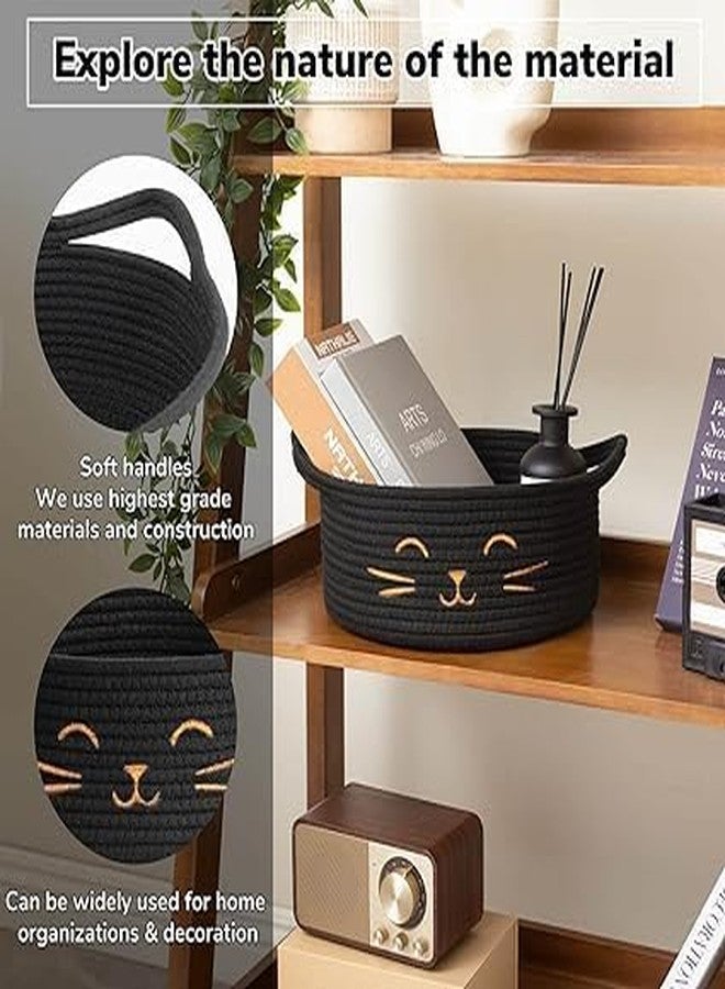 RUGSZONE GOODIE® -Small Cat Storage Basket, Black Cute Basket for Toys, Dog Toy Basket, Woven Rope Basket for Organizing, Empty Gift Basket for Baby, Black, 9.8 x 4 inches (black, 9x4) - Image 3