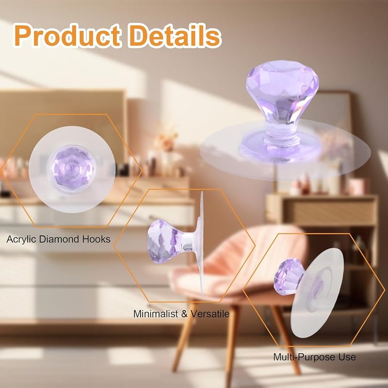 خطافات أكريليك لاصقة متعددة الألوان 16 قطعة 4×2 سم على شكل ماسي لتعليق المناشف بدون حفر - Image 4