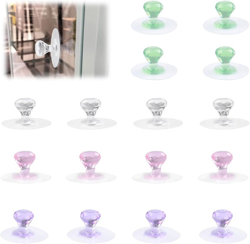 خطافات أكريليك لاصقة متعددة الألوان 16 قطعة 4×2 سم على شكل ماسي لتعليق المناشف بدون حفر - Image 2