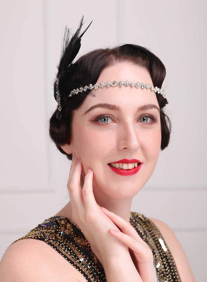 Aimimier 1920s Flapper Feather Hair Clip with Crystal Head Chain Roaring 20s Headpiece Costume Masquerade Hair Jewelry for Women (Style 2) - Image 3
