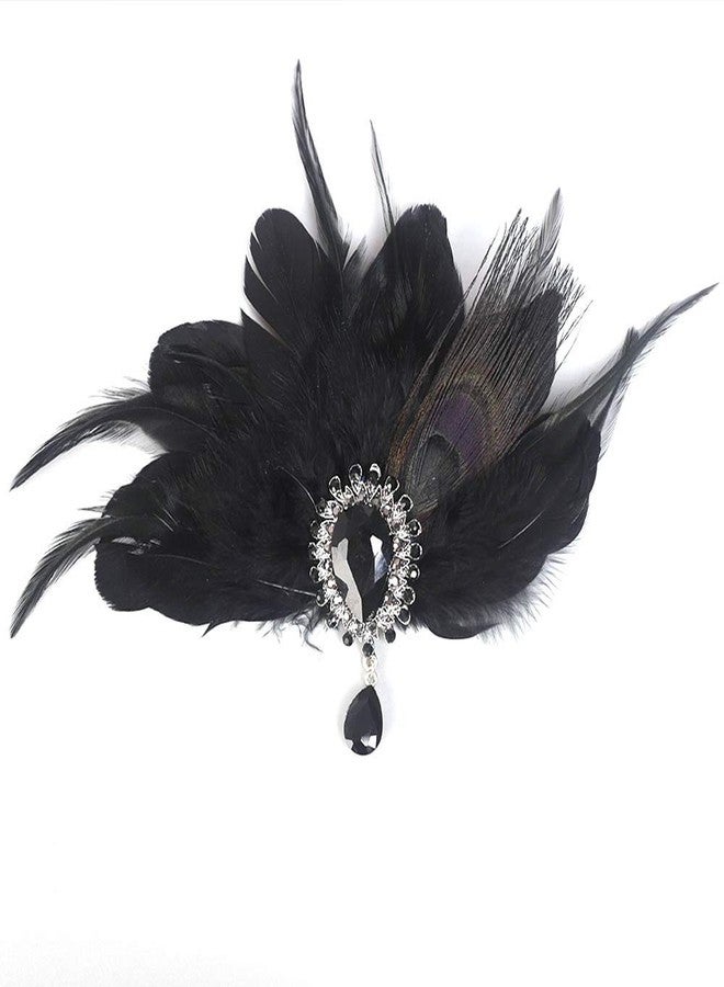 Aimimier 1920s Flapper Feather Hair Clip with Crystal Head Chain Roaring 20s Headpiece Costume Masquerade Hair Jewelry for Women (Style 2) - Image 5