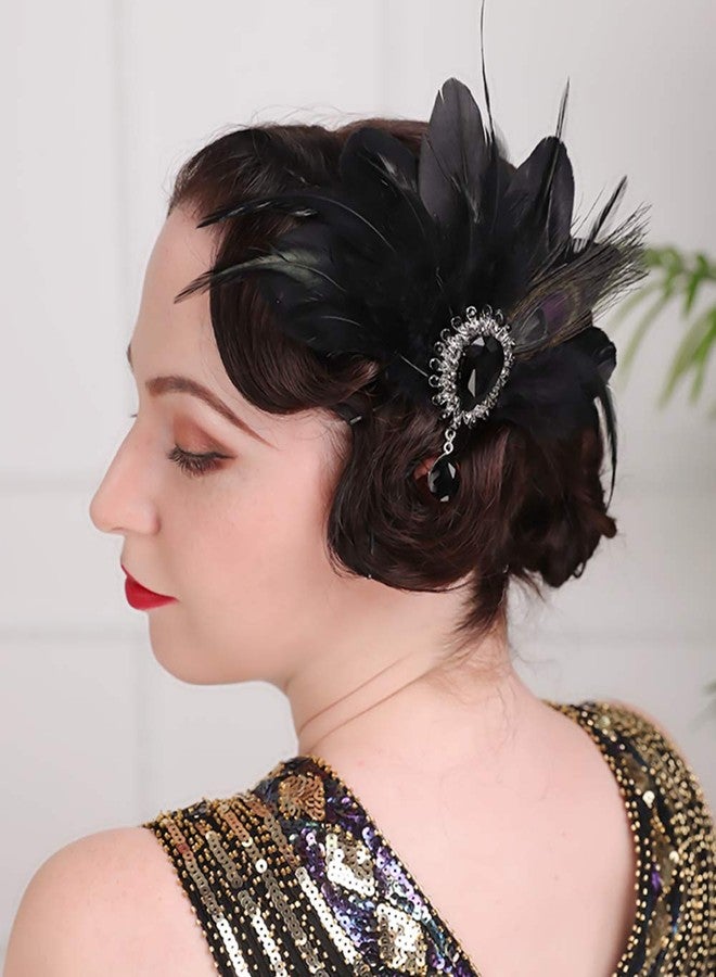 Aimimier 1920s Flapper Feather Hair Clip with Crystal Head Chain Roaring 20s Headpiece Costume Masquerade Hair Jewelry for Women (Style 2) - Image 4