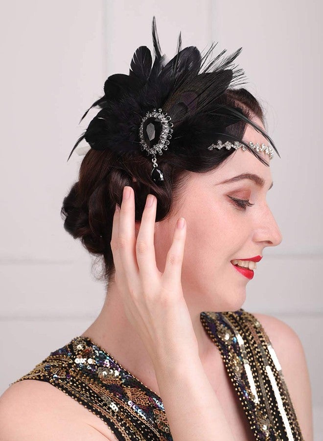 Aimimier 1920s Flapper Feather Hair Clip with Crystal Head Chain Roaring 20s Headpiece Costume Masquerade Hair Jewelry for Women (Style 2) - Image 2