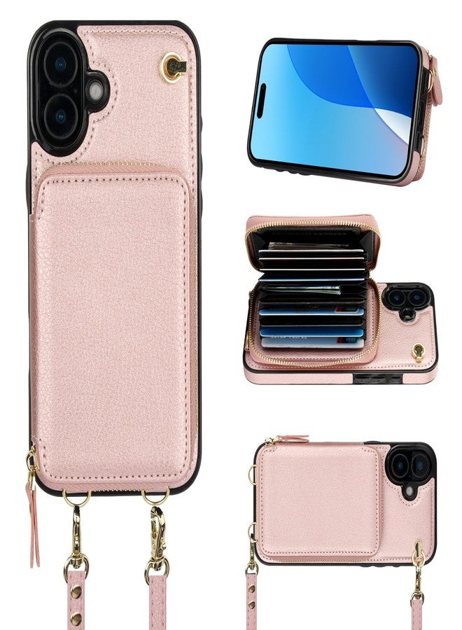 Bocasal Crossbody Wallet Case for iPhone 16 Plus, RFID Blocking Leather Purse Case with Card Holder, Protective Handbag Flip Cover with Zipper Wrist Strap Lanyard for Women 5G 6.7 Inch (Rose Gold) - Image 1