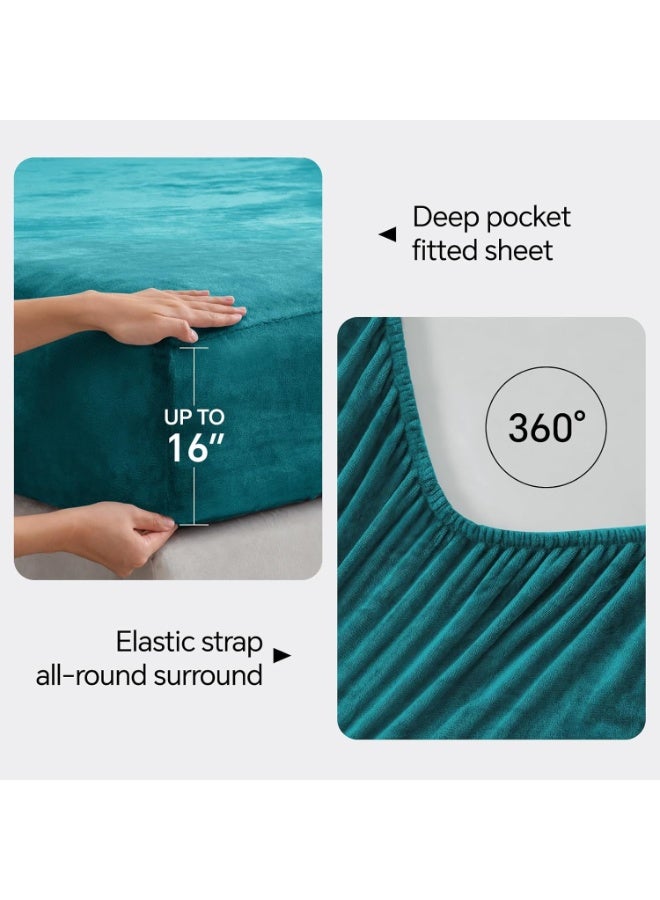 BEDELITE Flannel Sheets Twin Size Teal - Super Soft Fleece Sheets Set Fluffy Extra Plush, 3 Piece(Include Fitted Sheet, Flat Sheet, 1 Pillowcase) - Image 3