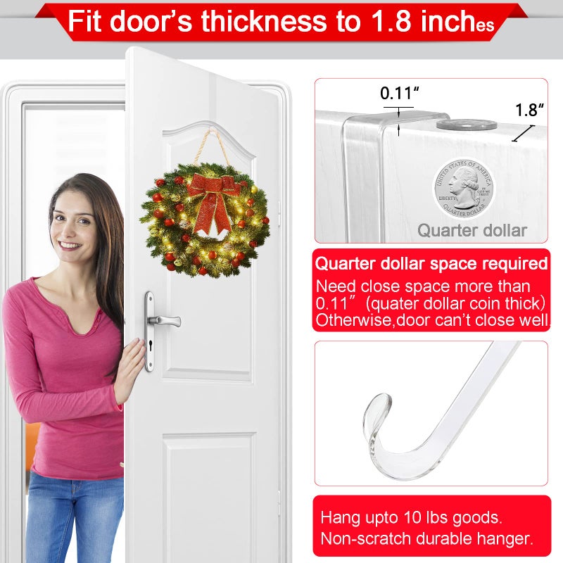 GREAZONE Clear Wreath Hanger Hooks, 15 in, 2 Pack Non Scratch Over The Door Hooks, Fall Halloween Christmas Decorations Indoor Outdoor, Welcome Sign for Front Door Decor - Image 4