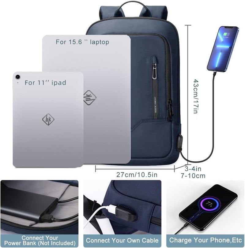 HK Backpack for Men Business Slim Backpack with USB Charger Computer Lightweight Anti-theft Travel - Image 2