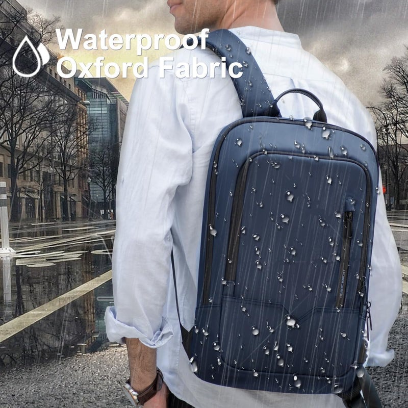 HK Backpack for Men Business Slim Backpack with USB Charger Computer Lightweight Anti-theft Travel - Image 5
