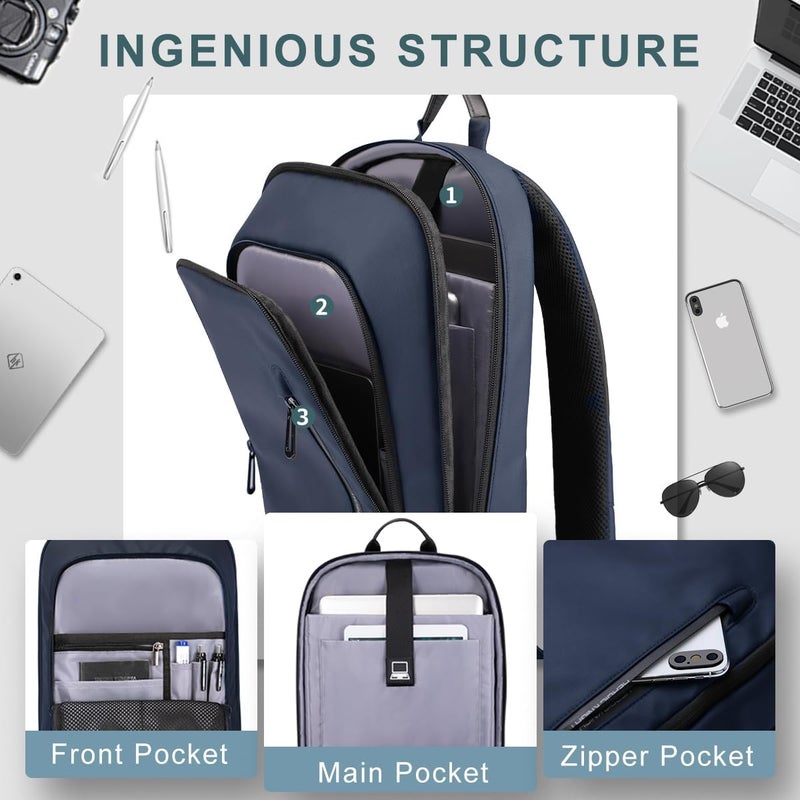 HK Backpack for Men Business Slim Backpack with USB Charger Computer Lightweight Anti-theft Travel - Image 3