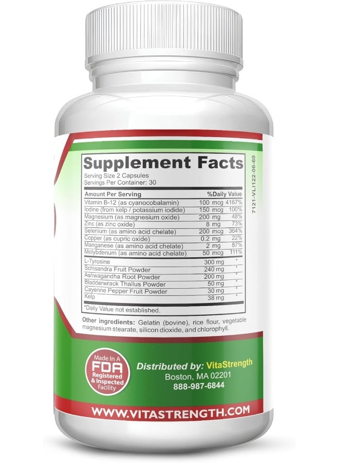 VitaStrength Thyroid Support for Weight Loss & Improve Energy with Bladderwrack, Kelp, B12 & More