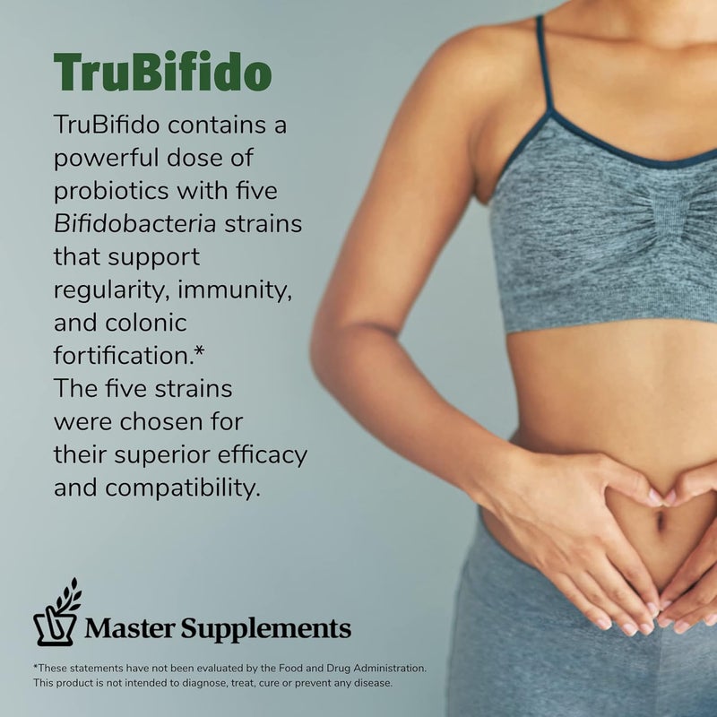 TruBifido ماستر سوبليمنتس تروبيفيدو 30 كبسولة بروبيوتيك قوي لصحة القولون والطاقة وتعزيز المناعة يدعم الانتظام خالي من الجلوتين 30 حصة - Image 3