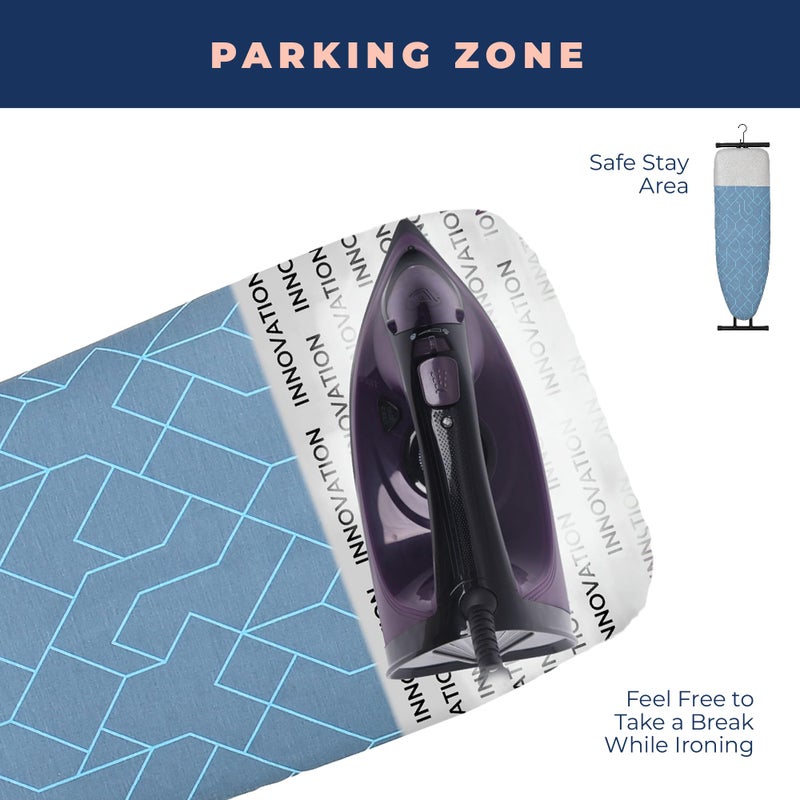 happhom Ironing Board, Compact and Space Saver Foldable Iron Board, Safety Ironing with Park Zone and 3 Layers Extra Thick Cover, Adjustable Height, Easy Storage with Smart Hanger and Lightweight Design - Image 5