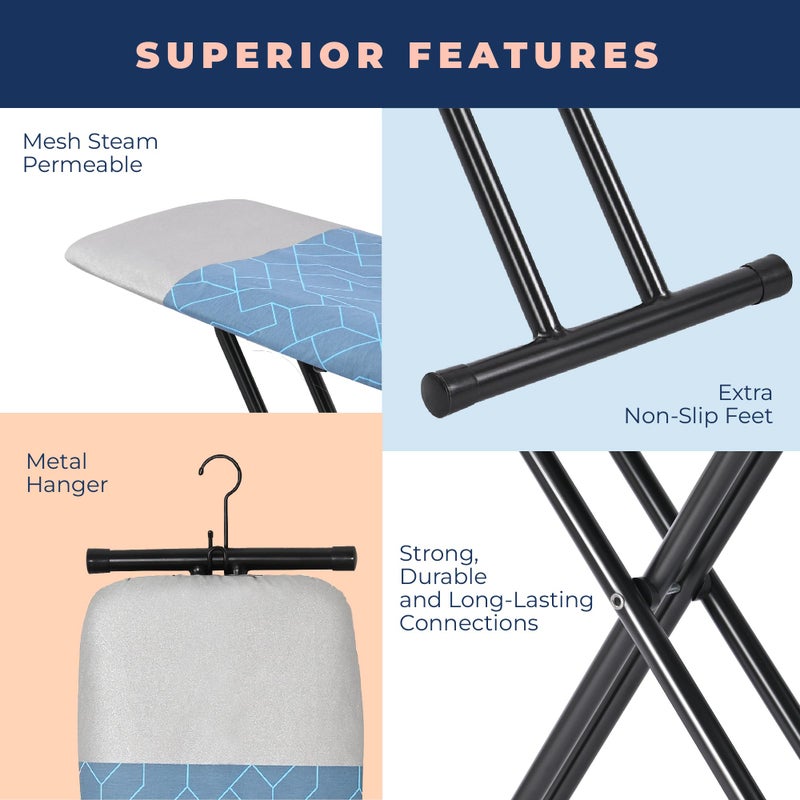 happhom Ironing Board, Compact and Space Saver Foldable Iron Board, Safety Ironing with Park Zone and 3 Layers Extra Thick Cover, Adjustable Height, Easy Storage with Smart Hanger and Lightweight Design - Image 2