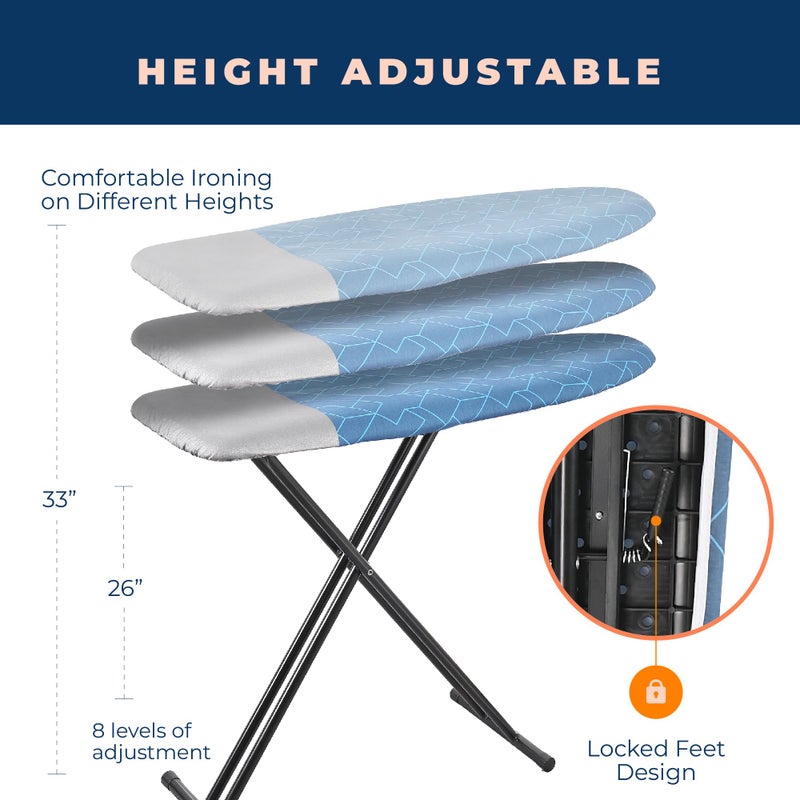 happhom Ironing Board, Compact and Space Saver Foldable Iron Board, Safety Ironing with Park Zone and 3 Layers Extra Thick Cover, Adjustable Height, Easy Storage with Smart Hanger and Lightweight Design - Image 4