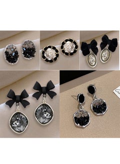 5 Pairs Of Black Earrings For Women -2023 New Butterfly Combination Gold Allergy Resistant Earrings