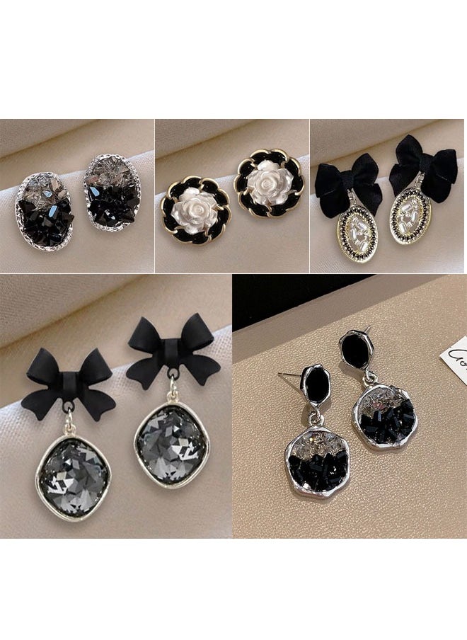 Royee - 5 Pairs Of Black Earrings For Women -2023 New Butterfly Combination Gold Allergy Resistant Earrings - Image 1