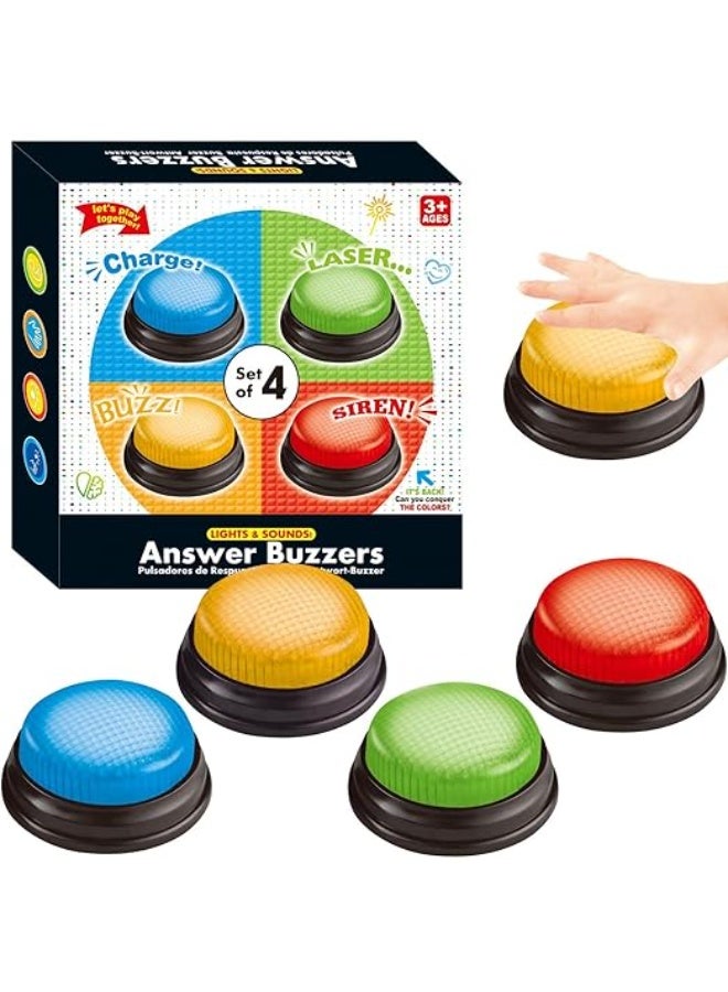 Set of 4 Assorted Colored Buzzers, Lights and Sounds Buzzers, Classroom Accessories, Grid Game Buzzer, Buzzer for Game Show for Kids, Adults and Teacher Supplies Game Show Buzzers For Classroom & Home Game Play Party - Image 1