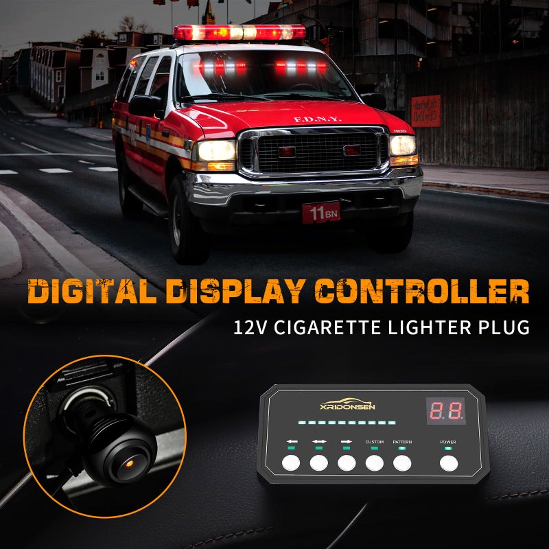 XRIDONSEN 2x 17 inch Red White Emergency Lights for Vehicles 40 LED Emergency Dash lights Interior Front/Rear Windshield Strobe Lights Safety Flashing Warning for Volunteer Firefighter Vehicles Trucks - Image 4