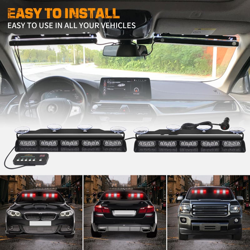 XRIDONSEN 2x 17 inch Red White Emergency Lights for Vehicles 40 LED Emergency Dash lights Interior Front/Rear Windshield Strobe Lights Safety Flashing Warning for Volunteer Firefighter Vehicles Trucks - Image 5
