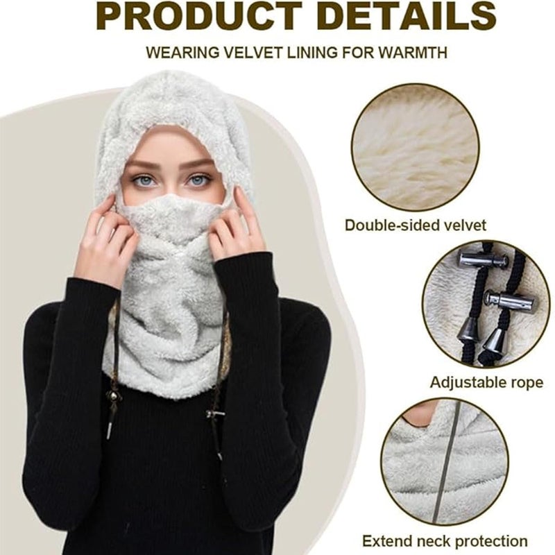 Winter windproof and warm mask, unisex fleece-lined ski mask, including facial warm cover, hat, scarf function, green - Image 5