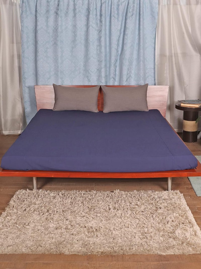ZEBA World Polyester Blend Bedcover for Double Bed with 2 Pillow Covers Queen Size Navy Blue Color with Grey Pillow Bedcover 90 x 108inches 75x9ft Pillow Covers 17x27in - Image 1