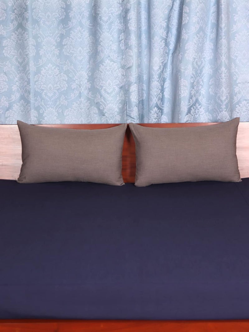 ZEBA World Polyester Blend Bedcover for Double Bed with 2 Pillow Covers Queen Size Navy Blue Color with Grey Pillow Bedcover 90 x 108inches 75x9ft Pillow Covers 17x27in - Image 2