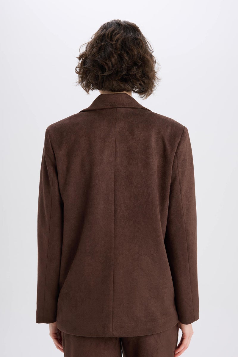 Woman Regular Fit Jacket Collar Suede Blazer