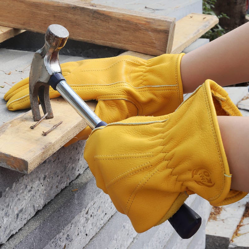 KKOYING Leather Work Gloves for Men & Women, Gardening Gloves, Reinforced Durable Cowhide Work Gloves, Puncture & Cut Resistant (Large) - Image 5