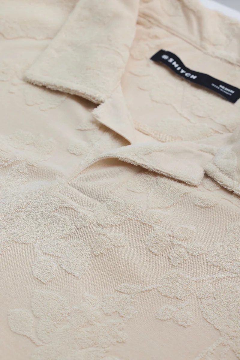 SNITCH Cream Floral Self-Design Polo T-Shirt