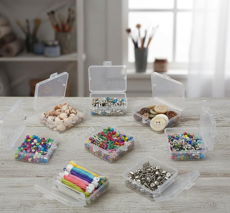 URBAA Plastic Storage Box Set, Clear Containers with Locking Lids, 25 Pieces, 1 Big Container with 24 Small Boxes for Jewellery, Pins and Beads - Image 3