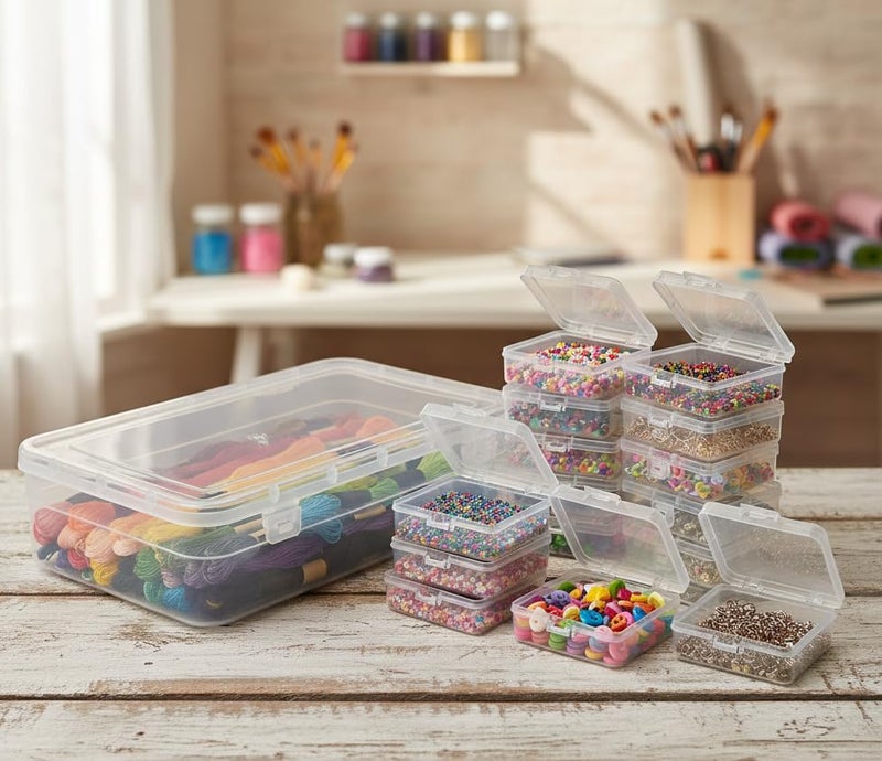 URBAA Plastic Storage Box Set, Clear Containers with Locking Lids, 25 Pieces, 1 Big Container with 24 Small Boxes for Jewellery, Pins and Beads - Image 2
