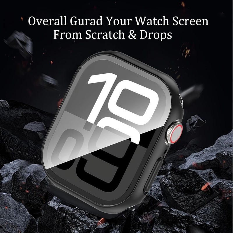 3Pcs Hard PC Case With Tempered Glass Screen Protector For Apple Watch Series S10 42mm Black Black And Clear Anti Scratch Full Coverage Cover With Push Button Design - Image 5