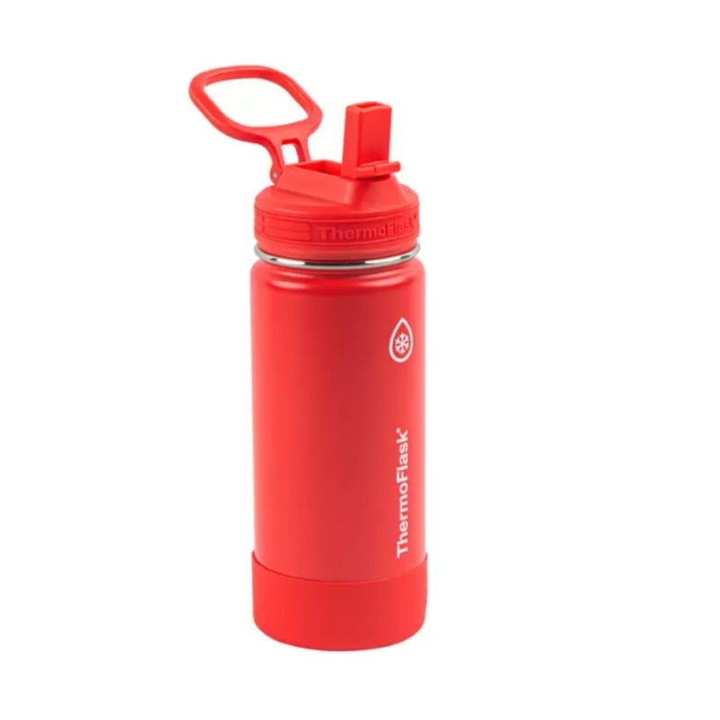 ThermoFlask زجاجة ماء من الفولاذ المقاوم للصدأ ThermoFlask سعة 16 أونصة، عبوة من 2، أحمر وأكوا ماريين - Image 3