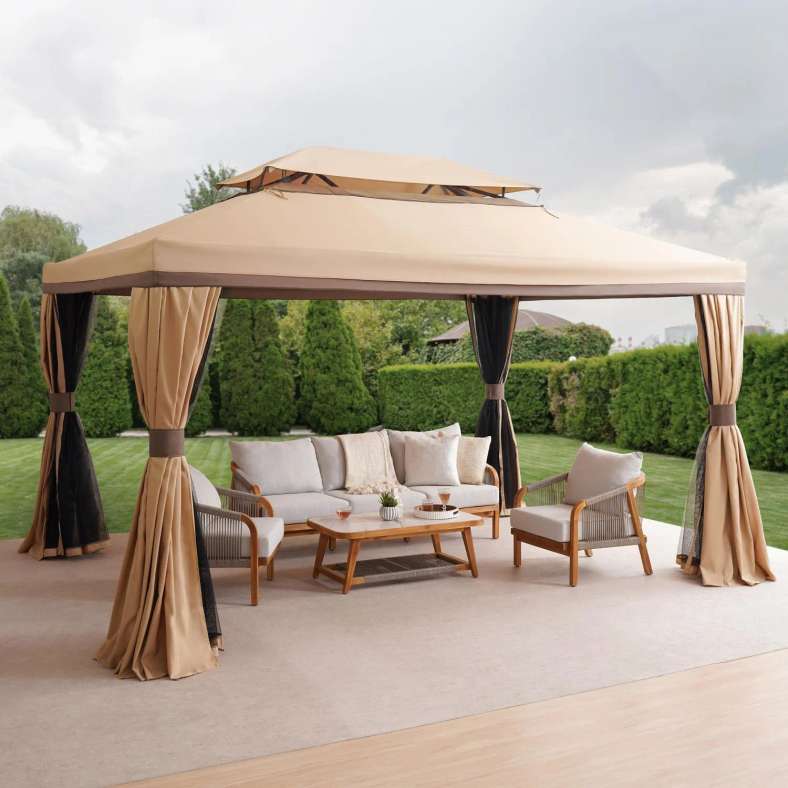 Pan Home ROMANA ALUMINIUM GAZEBO 3X3 M - BIEGE - 064SMD1000008 - Image 1