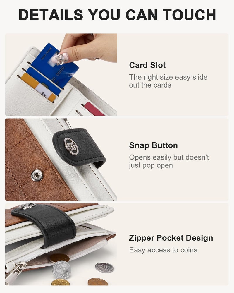 BOSTANTEN Small Wallet for Women Leather RFID Blocking Card Holder Bifold Compact Wallets With Zipper Coin Pocket Brownï¼†Beigeï¼†Black - Image 3
