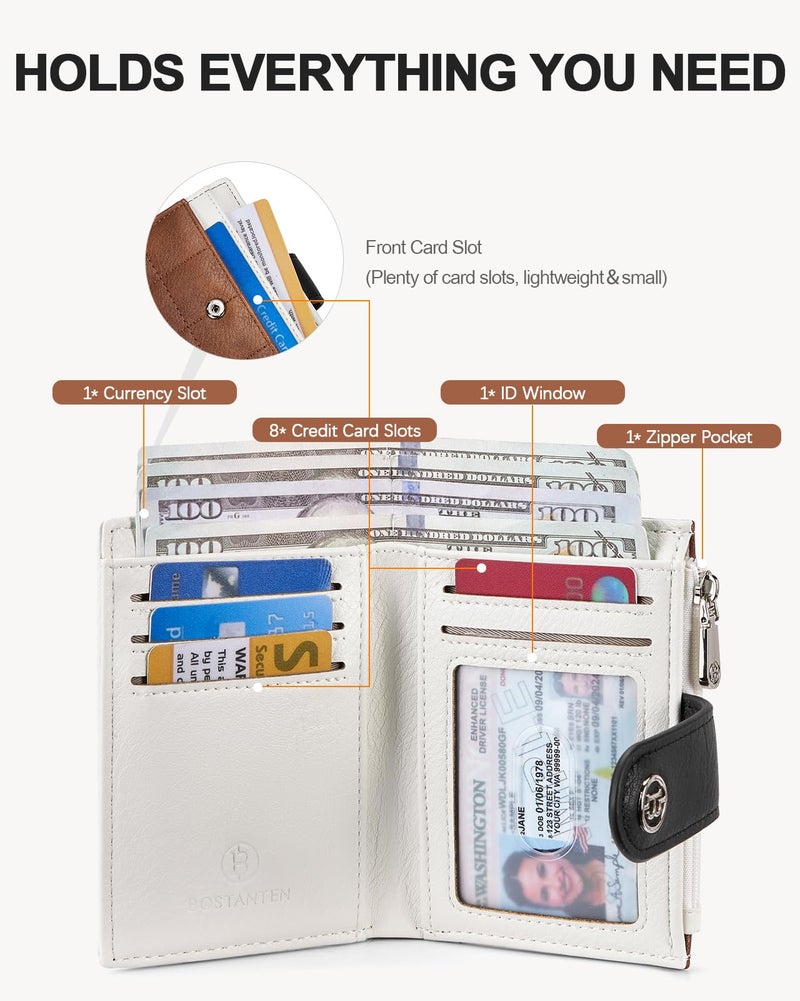 BOSTANTEN Small Wallet for Women Leather RFID Blocking Card Holder Bifold Compact Wallets With Zipper Coin Pocket Brownï¼†Beigeï¼†Black - Image 2