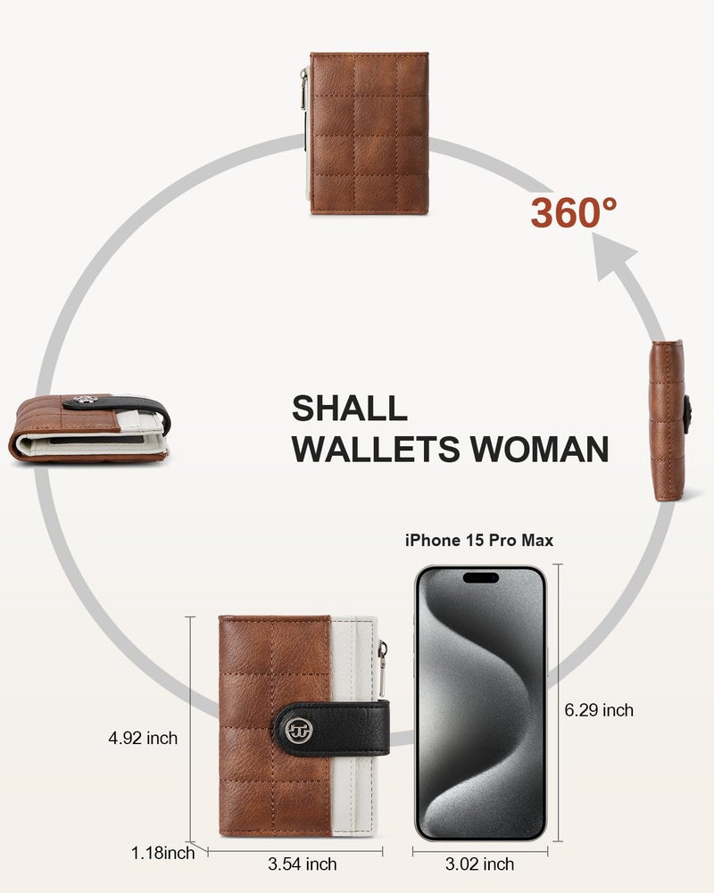 BOSTANTEN Small Wallet for Women Leather RFID Blocking Card Holder Bifold Compact Wallets With Zipper Coin Pocket Brownï¼†Beigeï¼†Black - Image 4