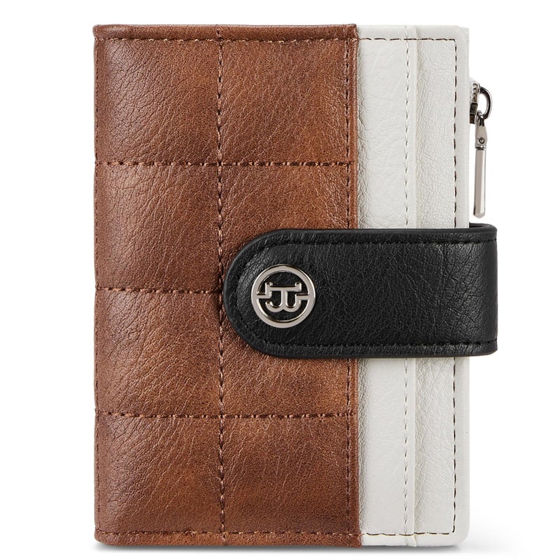BOSTANTEN Small Wallet for Women Leather RFID Blocking Card Holder Bifold Compact Wallets With Zipper Coin Pocket Brownï¼†Beigeï¼†Black - Image 1