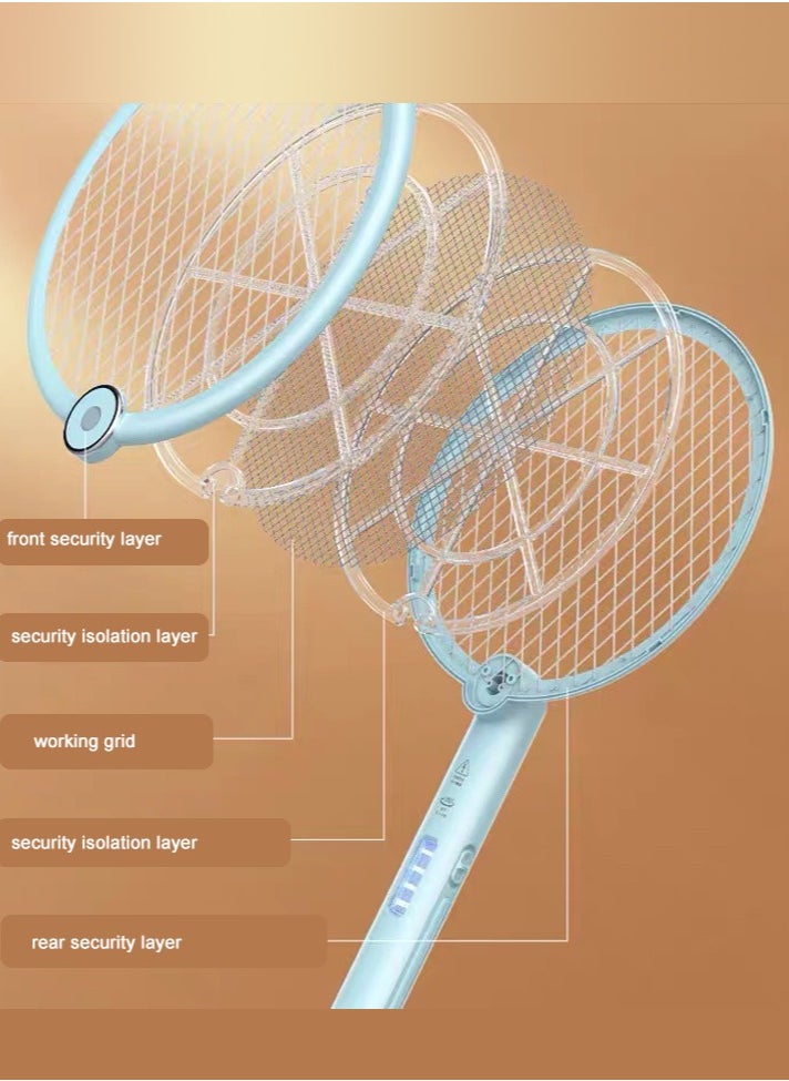 DP - Electric Fly Swatter Folding Mosquito Zapper Handheld Mosquito Zapper 3000 Volt Insect Fly Trap Fly Zapper Racket for Indoor and Outdoor Pest Control Large Size with LED Light - Image 1