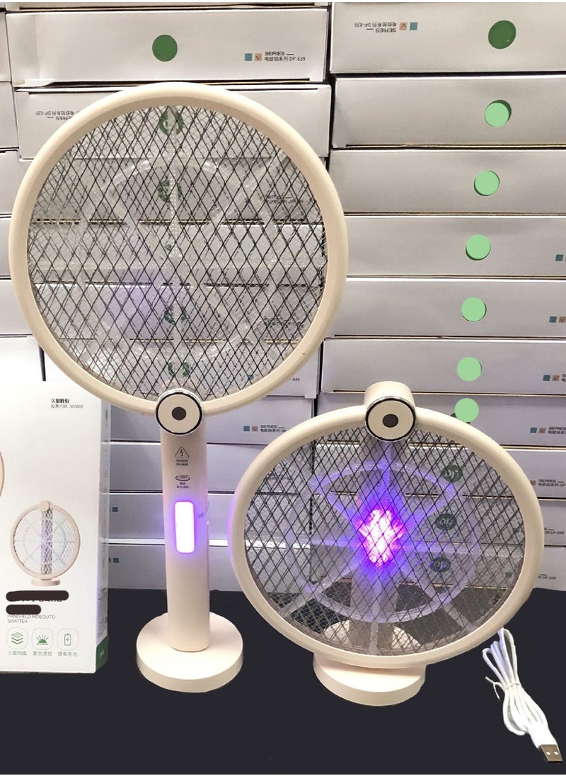 DP - Electric Fly Swatter Folding Mosquito Zapper Handheld Mosquito Zapper 3000 Volt Insect Fly Trap Fly Zapper Racket for Indoor and Outdoor Pest Control Large Size with LED Light - Image 1