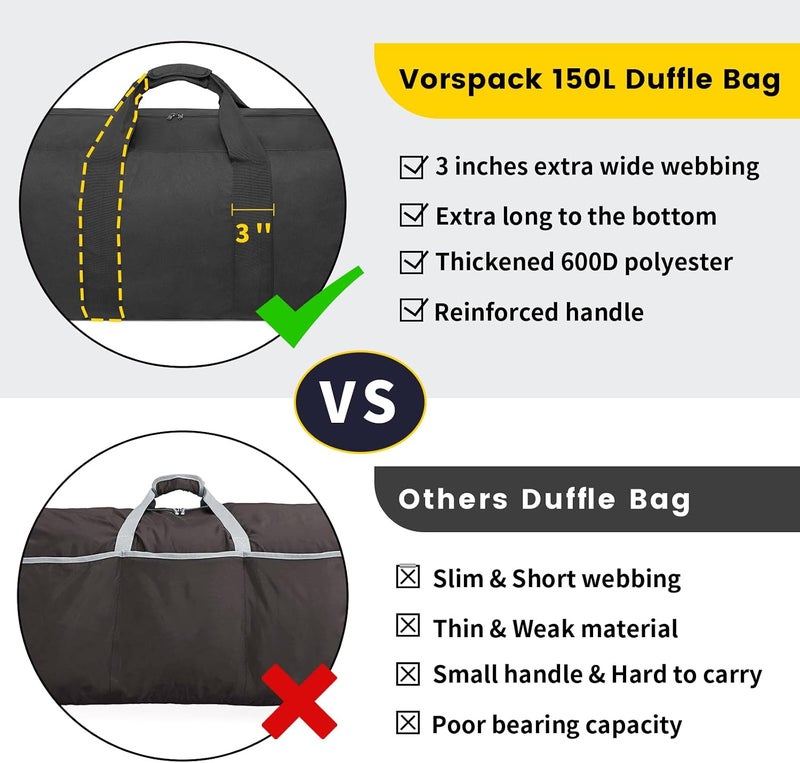 Vorspack Extra Large Duffle Bag for Travel - 100L Duffel Bag for Men Gear Bag for Storage Foldable Weekender Bag for Overnight Camping - Black - Image 2