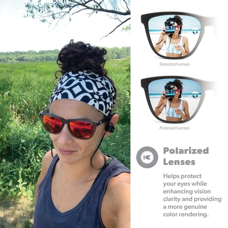 Knockaround Classics Polarized Sunglasses for Men & Women - Impact Resistant Lenses & Full UV400 Protection, Translucent Grey Frames/Red Reflective Lenses - Image 3