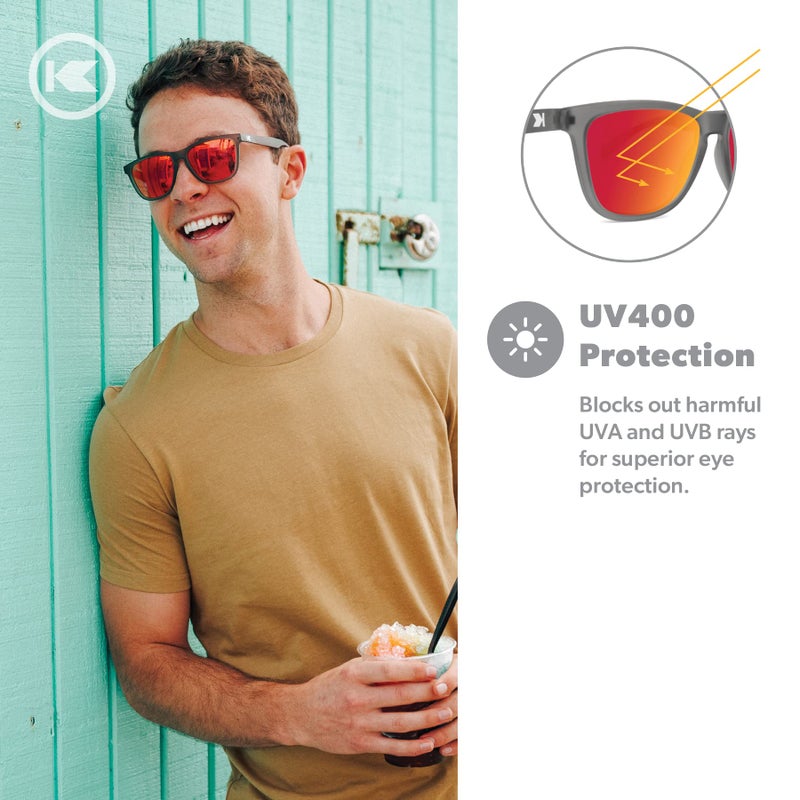 Knockaround Classics Polarized Sunglasses for Men & Women - Impact Resistant Lenses & Full UV400 Protection, Translucent Grey Frames/Red Reflective Lenses - Image 4