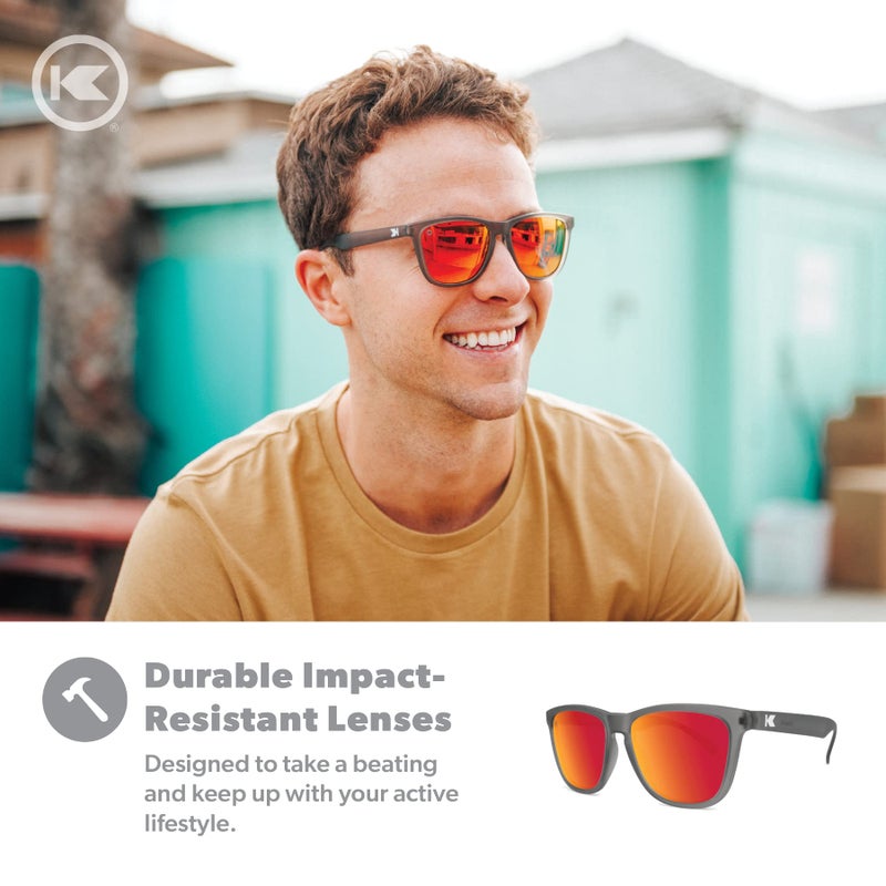 Knockaround Classics Polarized Sunglasses for Men & Women - Impact Resistant Lenses & Full UV400 Protection, Translucent Grey Frames/Red Reflective Lenses - Image 5