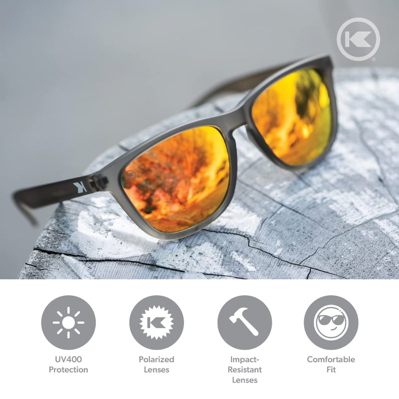 Knockaround Classics Polarized Sunglasses for Men & Women - Impact Resistant Lenses & Full UV400 Protection, Translucent Grey Frames/Red Reflective Lenses - Image 2