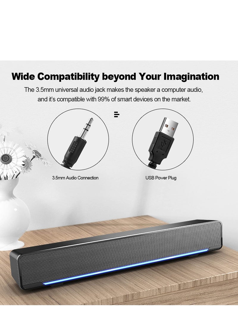 صدى شريط مكبر الصوت ، ميني مكبر الصوت ، مكبر الصوت المحيطي ، ومشغل الموسيقى ، USB / 3.5mm المدخلات السمعية ، مناسبة لأجهزة الكمبيوتر المحمولة والهواتف الذكية قرص mp3-mp4  - Image 5