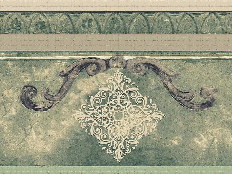 Dundee Deco Wallpaper Border Peel and Stick DDAZBD9263 Abstract Green Damask Wall Border Retro Design 15 ft x 7 in 457m x 1778cm Self Adhesive